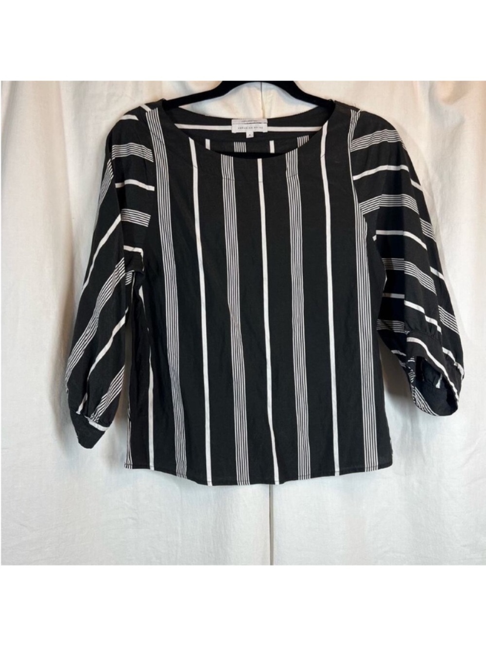 Veronika Maine striped 3/4 sleeve Blouse Color block black white